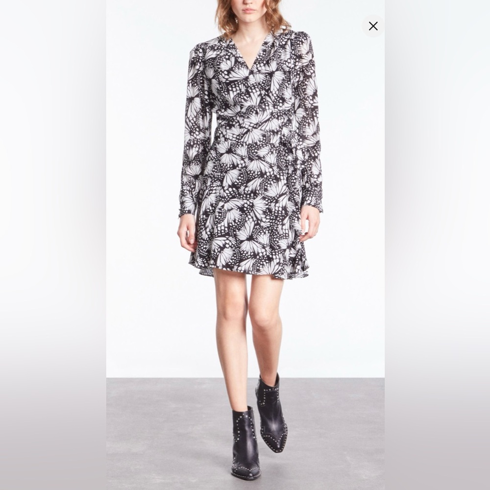 {The Kooples} Brand New Floral Black and White Wrap Dress